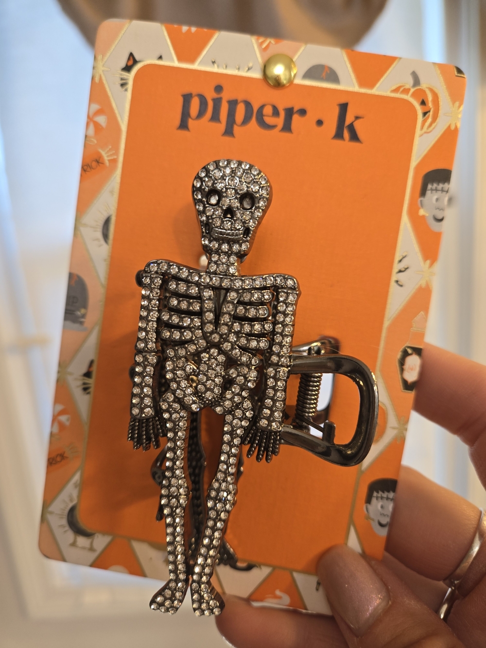 Piper K Crystal Skeleton Hair Clip - Silver Rhinestones
